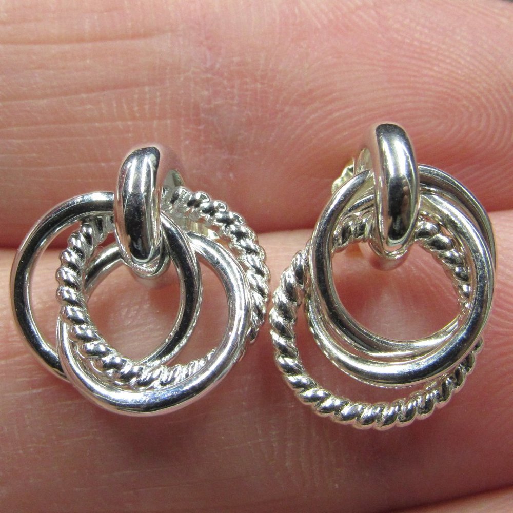 Sterling Small Textured Circle Dangle Earrings - image 1